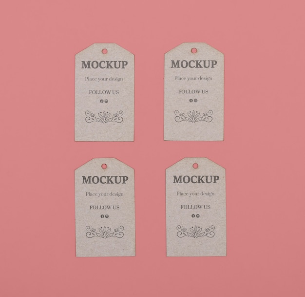 PSD flat lay eco tags on pink background