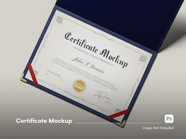 Flat lay elegant certificate mockup 3d изолированный с корпусом