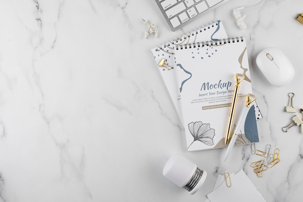 flat lay of elegant and minimal desk