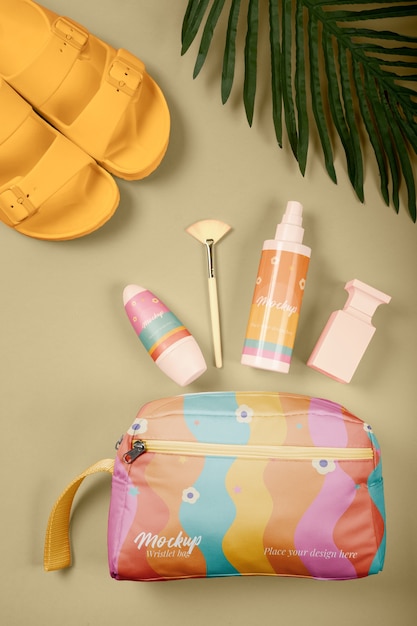 flat lay fabric wristlet bag mockup