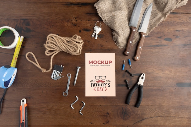 PSD flat lay of father's day preparation