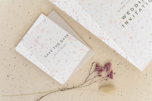 flat lay of filmy wedding invitation mock-up