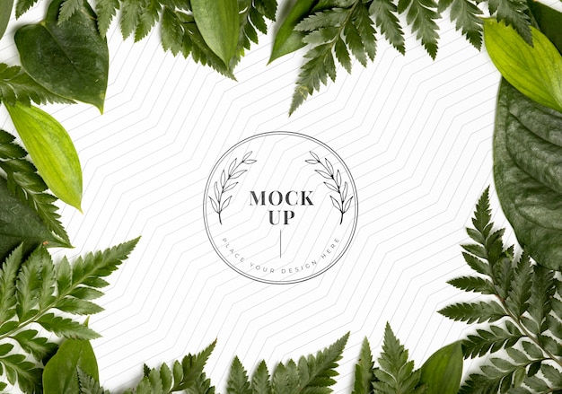 PSD flat lay of foliage frame mock-up