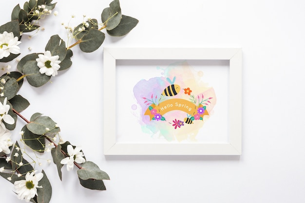 PSD flat lay frame mockup for spring