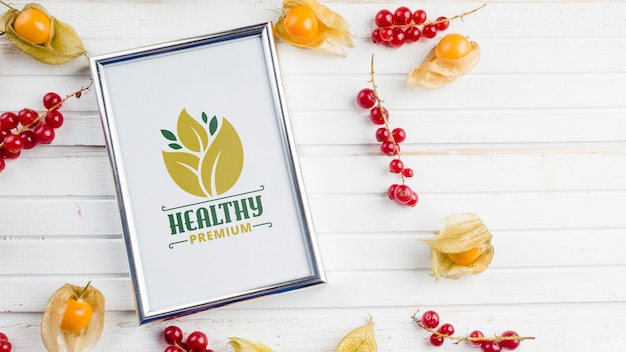 Flat lay frame mockup with healthy food concept