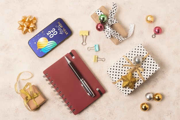 PSD flat lay of gifts mock-up