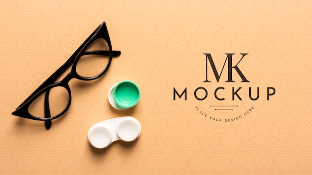 PSD flat lay of glasses mock-up