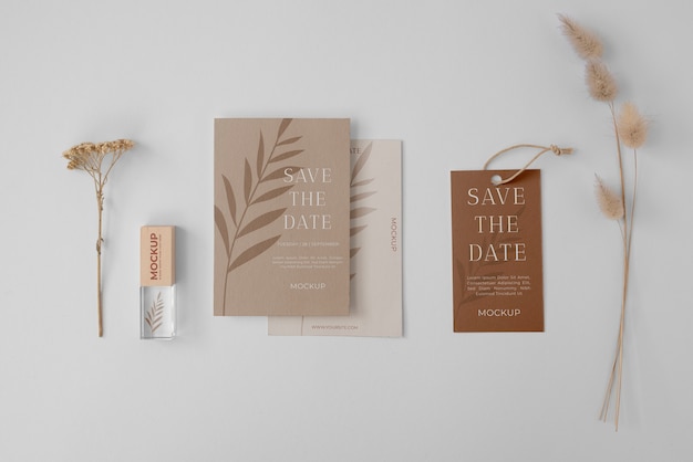 PSD flat lay of greeting mockup