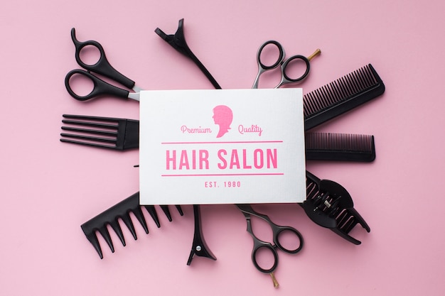 PSD flat lay of hairdresser concept mock-up