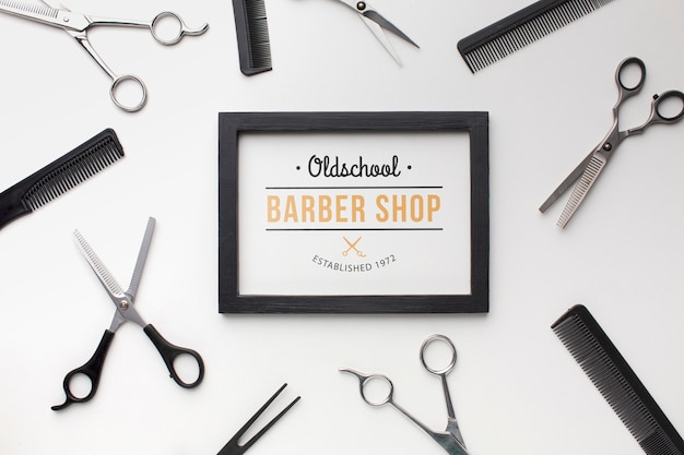 Flat lay of hairdresser concept mock-up