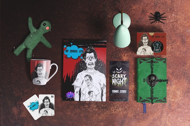 PSD flat lay of halloween concept