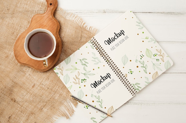 flat lay of herbal tea concept mock-up