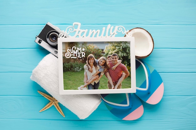 PSD flat lay holiday family frame