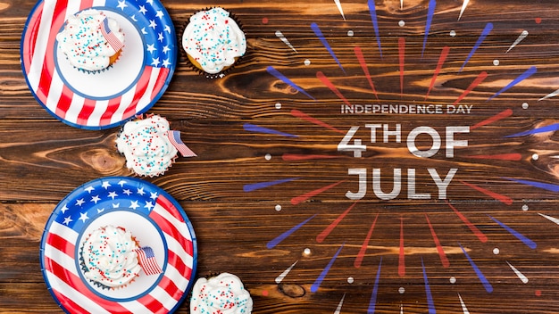 PSD flat lay independence day mockup with copyspace