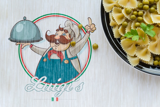 Flat lay italian food with mock-up logo