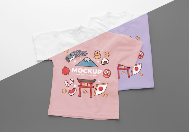 PSD flat lay japanese t-shirt mock-up composition