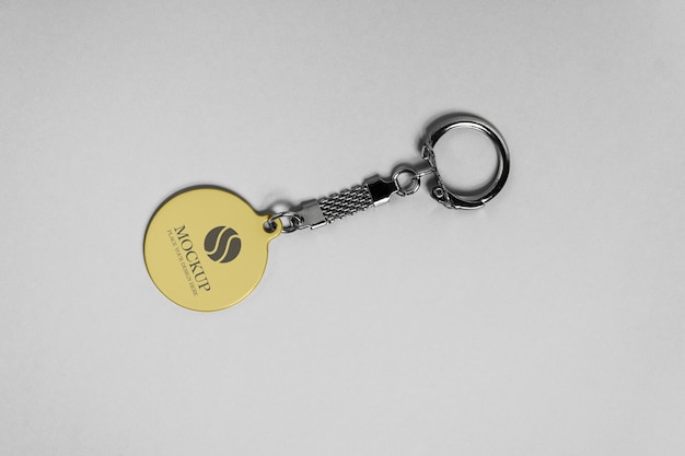 PSD flat lay keychain on white background