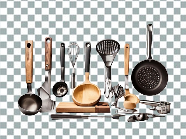 Flat lay kitchen utensils arrangement png