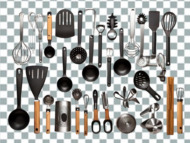 Flat lay kitchen utensils arrangement png