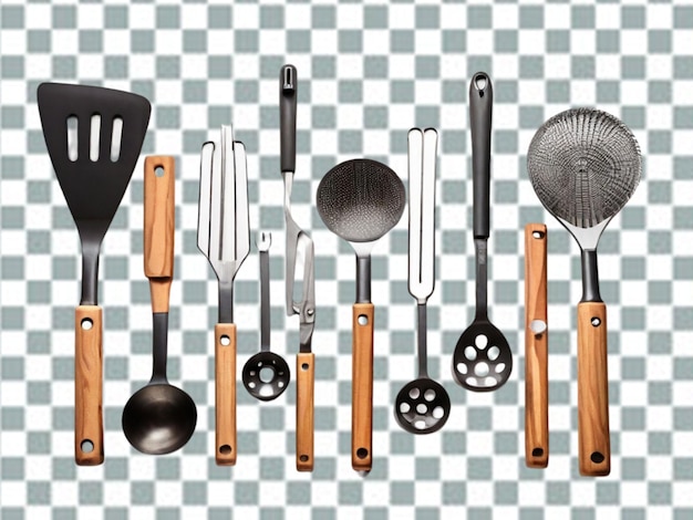 PSD flat lay kitchen utensils arrangement png