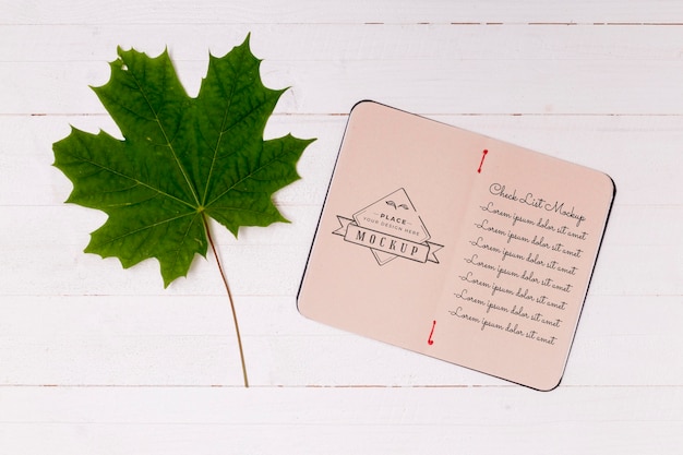 PSD flat lay of leaves concept mock-up