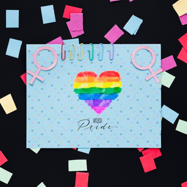 PSD flat lay lgbt pride composition with paper template