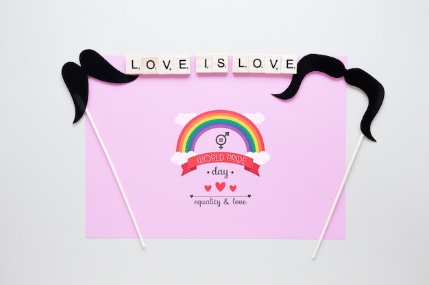 PSD flat lay lgbt pride composition with paper template