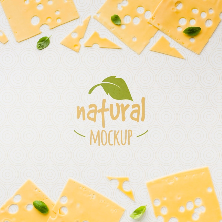 PSD flat lay of locally grown cheese mock-up