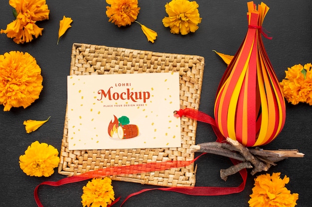 Lay piatto del concetto di lohri mock-up