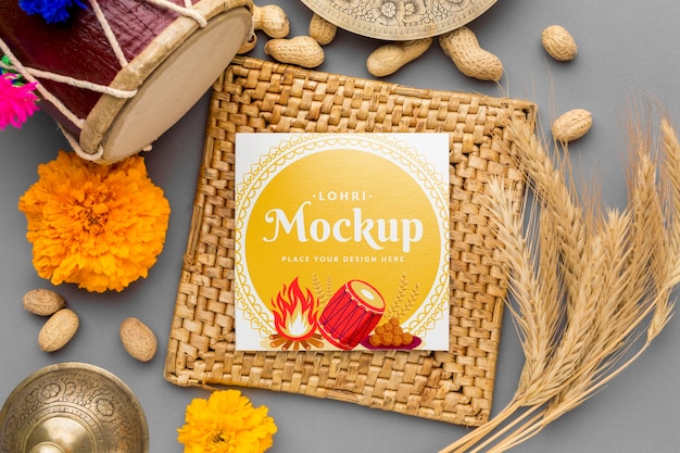 PSD flat lay of lohri concept mock-up