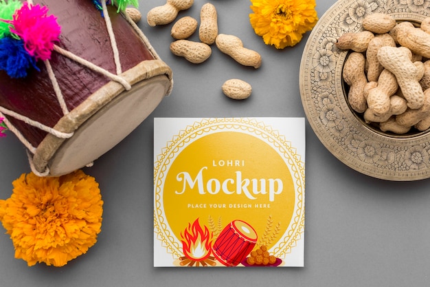 PSD flat lay of lohri concept mock-up