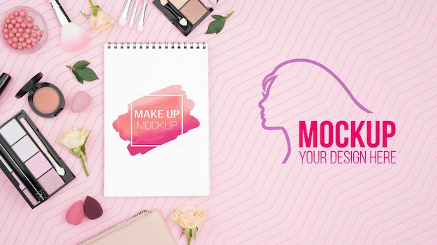 PSD flat lay make-up concept with products