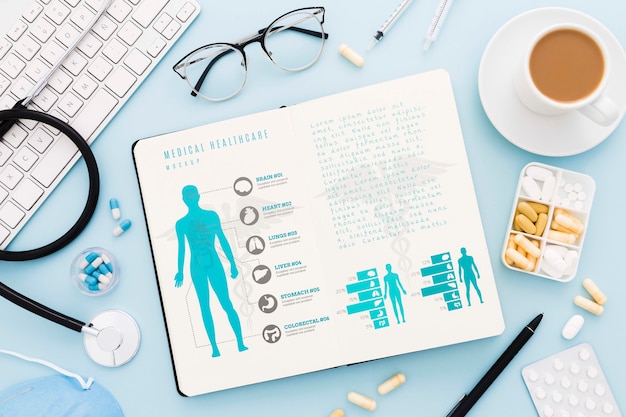 flat lay medical desk concept