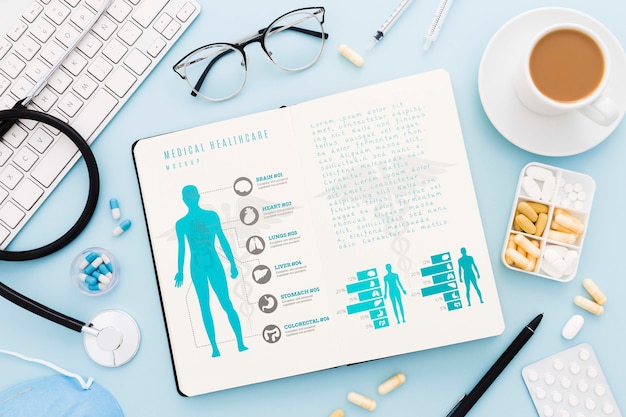 Flat lay medical desk concept