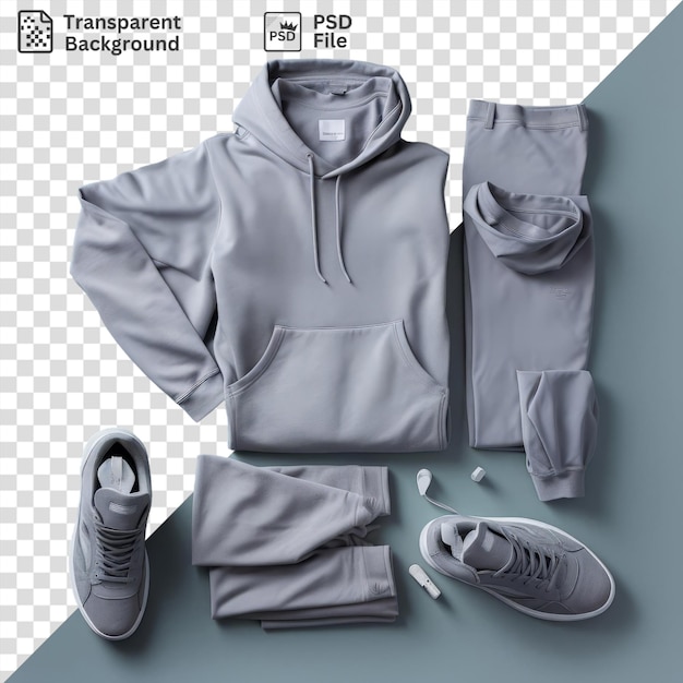 Flat lay of men's wear isolated hoodie and sneakers for commercial use