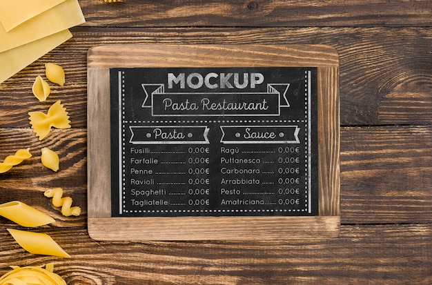 PSD flat lay menu and pasta assortment