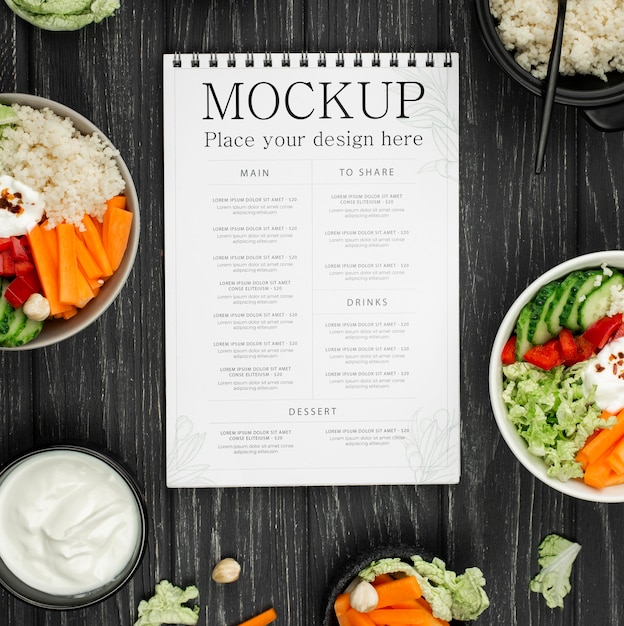 PSD flat lay mock-up with delicious food