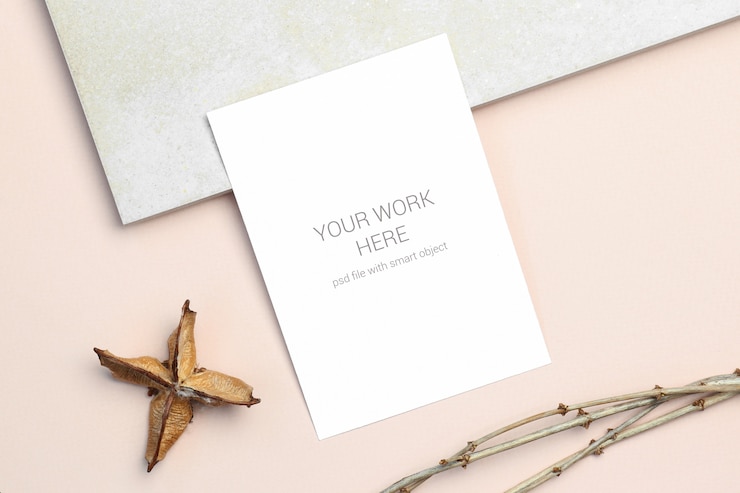 PSD flat lay mockup greeting card 