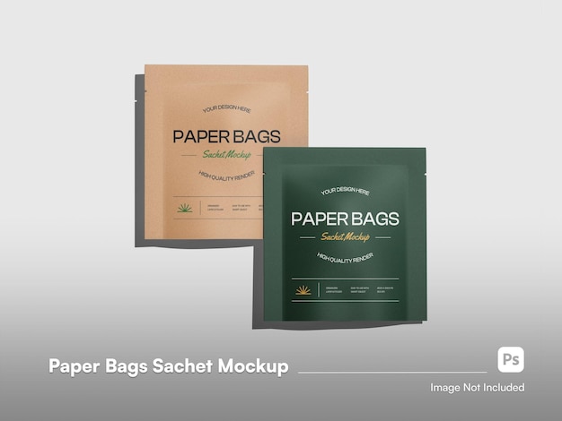 PSD flat lay modern kraft sachet mockup 3d isolated packaging