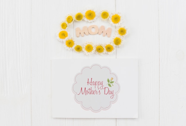 PSD flat lay mothers day card mockup