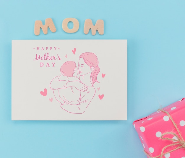 Flat lay mothers day card mockup