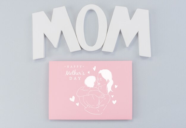 PSD flat lay mothers day card mockup