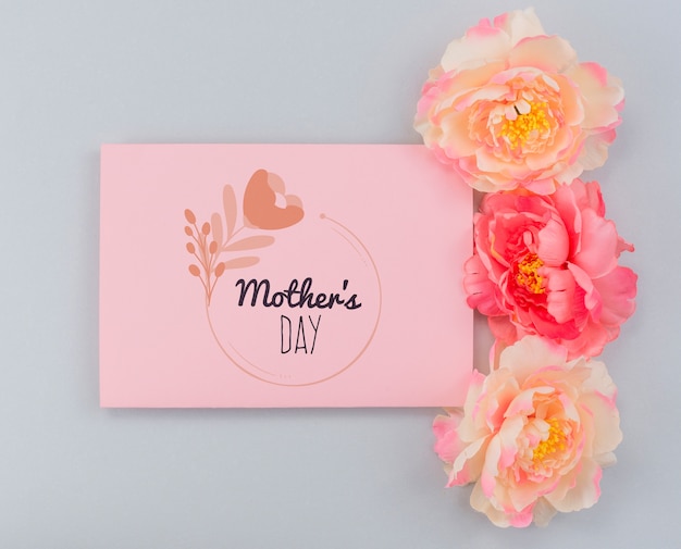 PSD flat lay mothers day card mockup