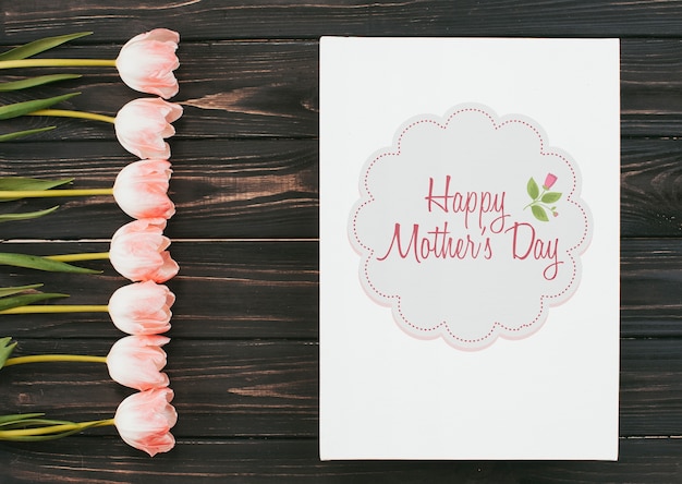 PSD flat lay mothers day card mockup