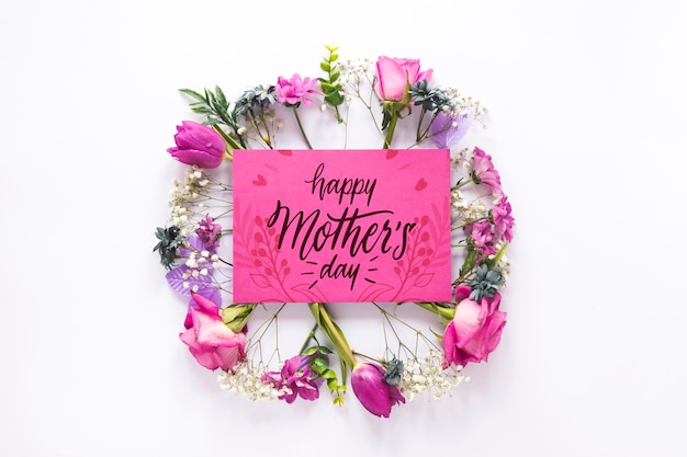 Flat lay mothers day card mockup