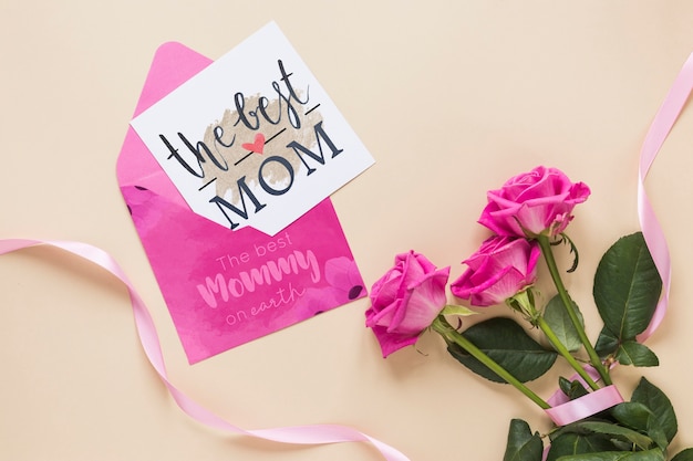 PSD flat lay mothers day card mockup