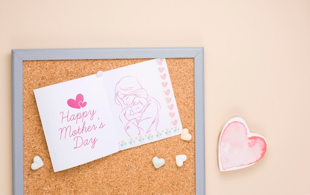 PSD flat lay mothers day composition with card mockup