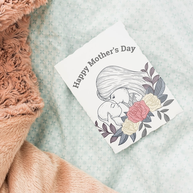 Flat lay mothers day composition with card mockup