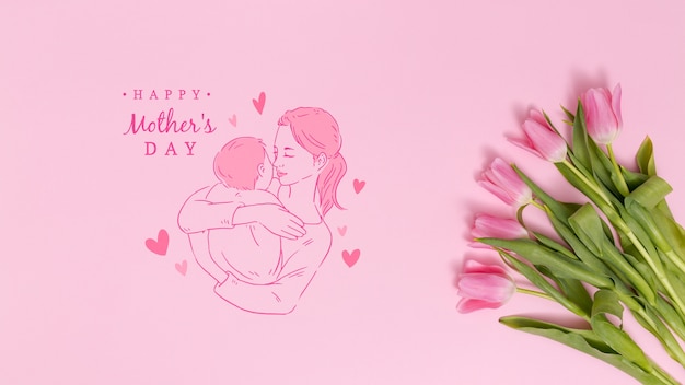 PSD flat lay mothers day composition with copyspace for logo