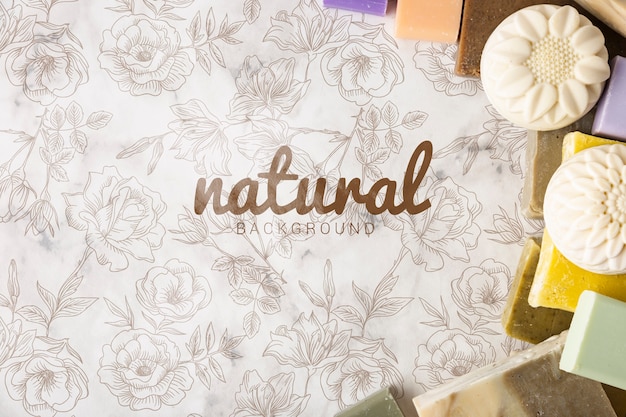 Flat lay of natural soap background